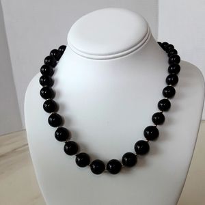 MONET Jet Black Onyx Graduated Gold Spacers Necklace 30" - NWT - Vtg
